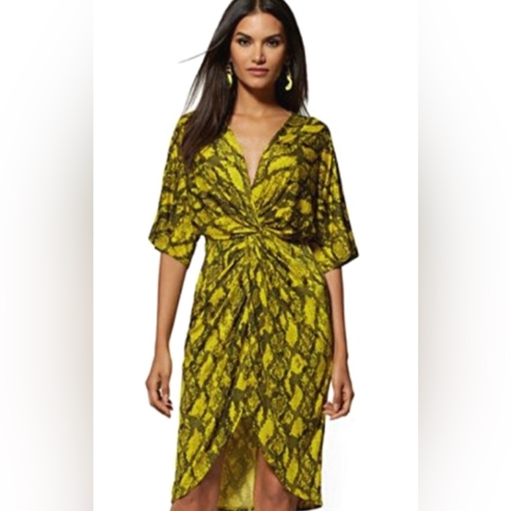 New York & Co Soho Snake print twist waist front dress high low / deep V I sz S